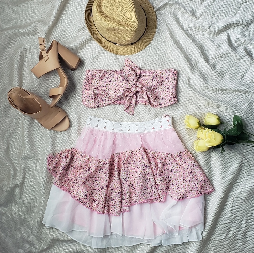 Pink Multi layer skirt set